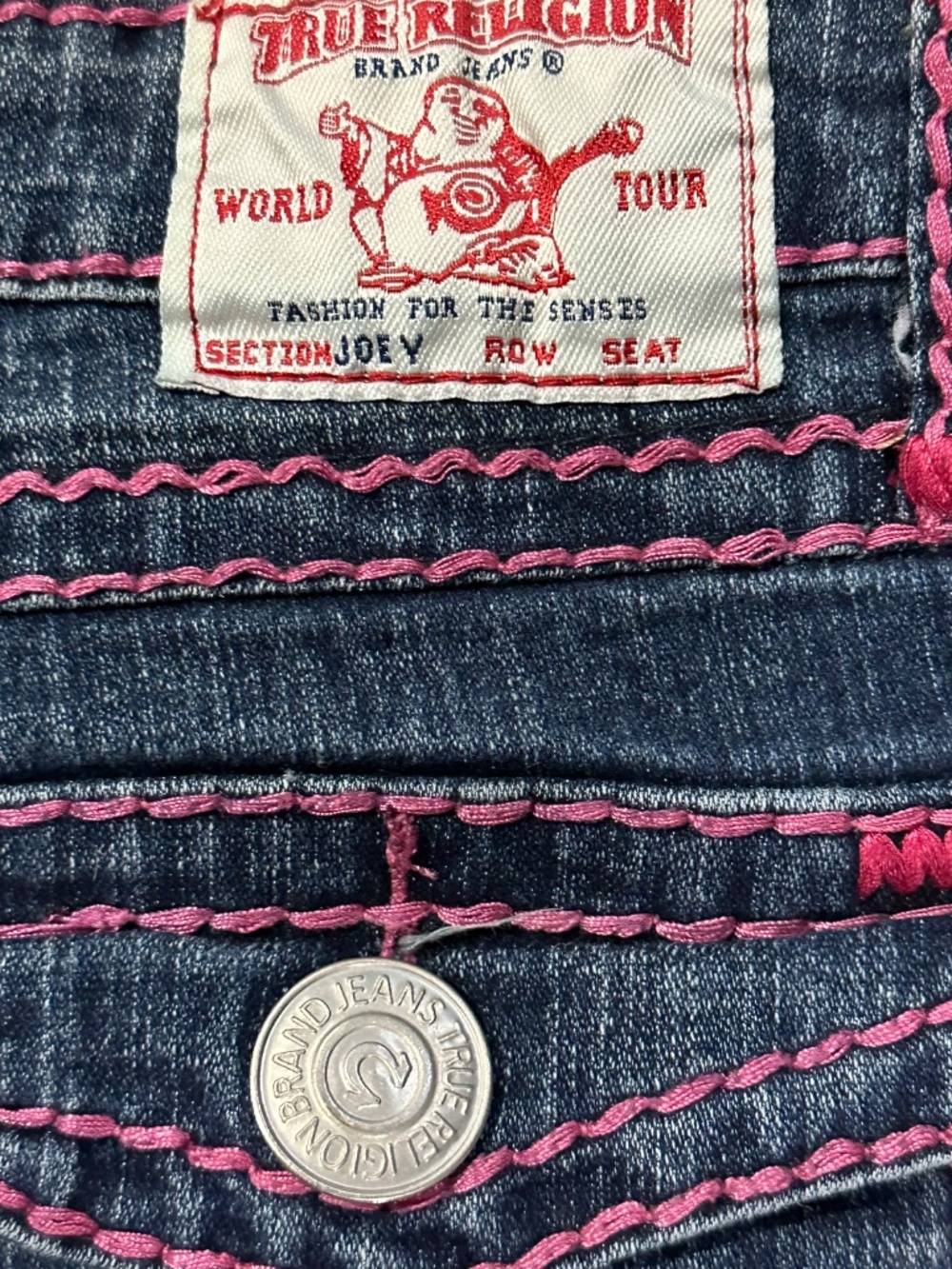 HTF True Religion JOEY Pink Stitch & Rainbow Embroidered Jeans Size 31 - Picture 5 of 7